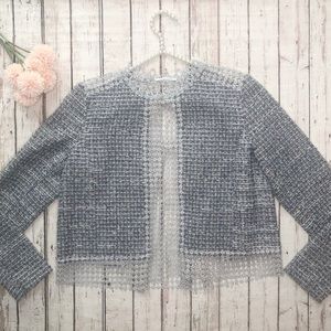 T Tahari Gray & Blue Cropped Jacket